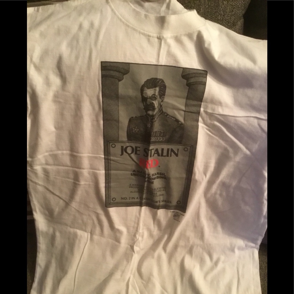 Vintage 1989 Joseph Stalin Red Wine Single Stitch T-Shirt.